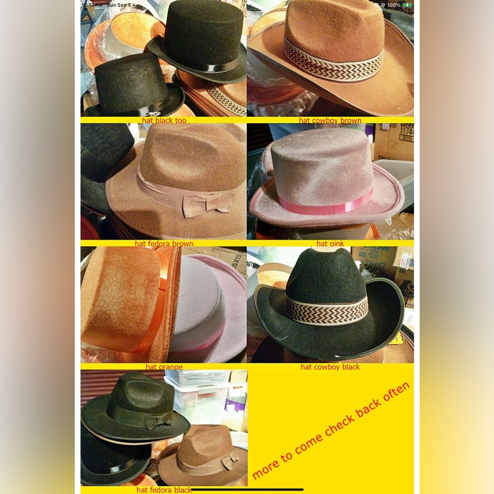 Stylish Hat Collection Various PINK ORANGE TOP HAT COWBOY HATS BLACK BROWN NEW